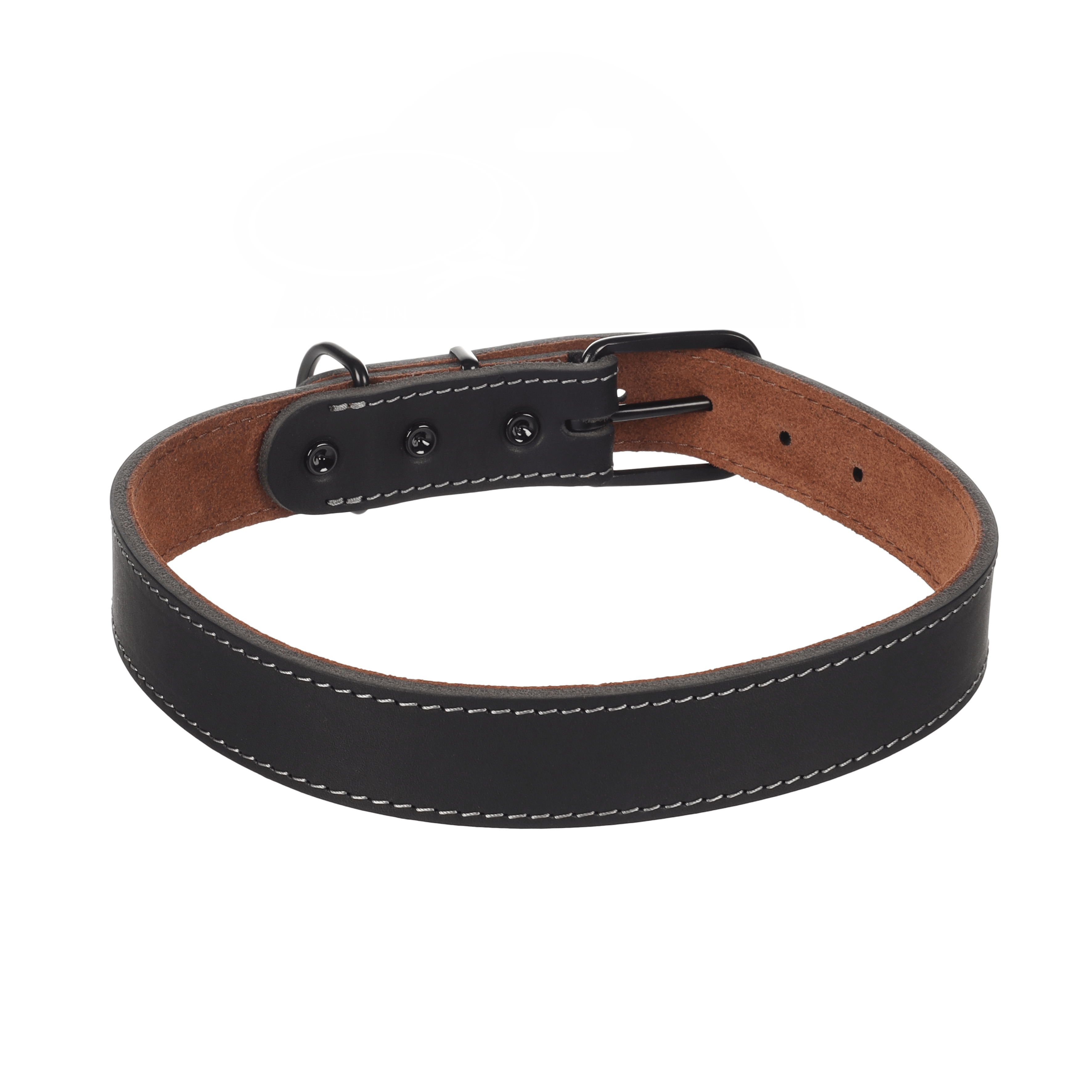 Flamingo Montana Genuine Leather Dog Collar – Black - For Tails And Wings